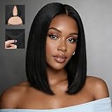Larhali 250% Density V Part Bob Wigs Brazilian Straight V Shape Human Hair Wigs for Black Women No Leave Out Upgrade U Part Short Bob Wigs With Drawstring Glueless Clip In Half Wigs 10inch