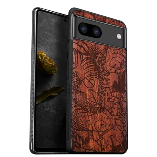 Carveit Wood Case for Pixel 8 Case [Natural Wood & Black Soft TPU] Shockproof Protective Cover Unique Wooden Case Compatible with Google Pixel 8 Case (Flowing Harmony-Red Wood)