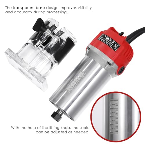 Wood Router, Weytoll 110V 800W Compact Router Tools 30000r/min with Transparent Base Edge Guide Electric Trimmer Compact Palm Router Corded for Woodworking Trimming Slotting Notching/Aluminum Red - Image 5