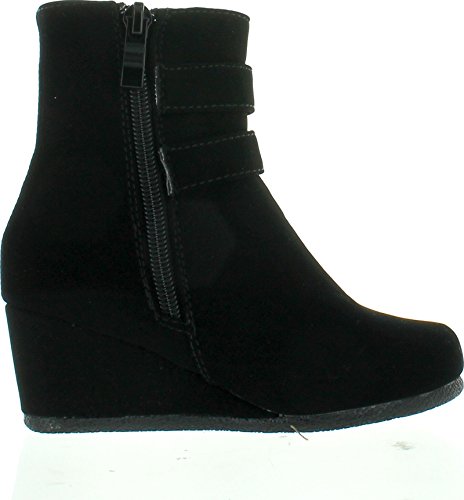 Link Peggy-90K Children Girl's Wedge Heel Double Straps High Top Ankle Booties,Black,102