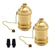2 Pack Solid Brass Light Socket with 2 Socket Rings, Suitable for Handmade Lighting, Lamps, Pendants, Pull-Chain Version