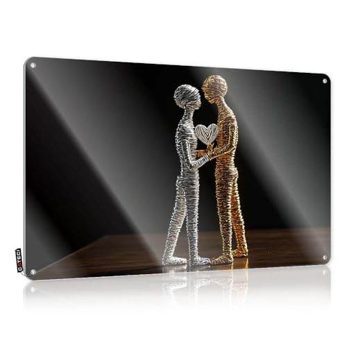 FZFN Decoración de balcón Preppy Vintage Wall Art – Una escultura de dos figuras sosteniendo un corazón. Decoración rústica de pared fácil de colgar para casa de campo (30 x 40 cm)