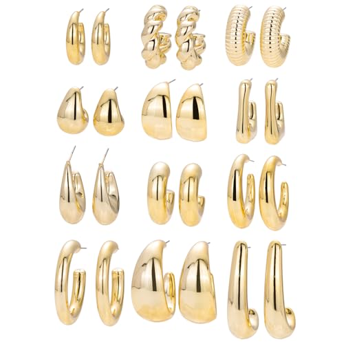 Chunky Gold Plated Hoop Earrings Statement Jewelry For Women Vacation by Inwaving - Used condition - US$5.71