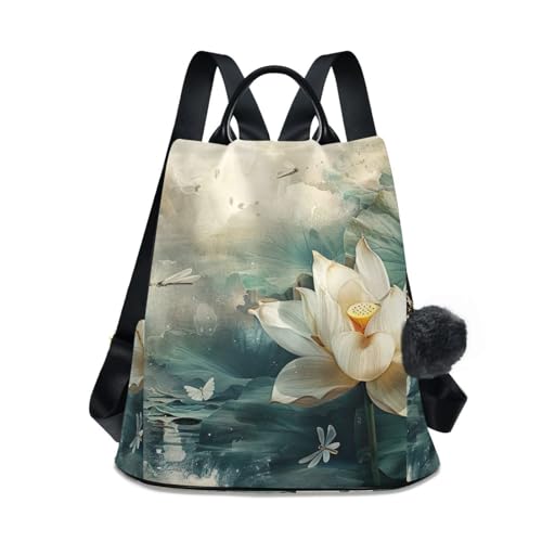 Sac à dos vintage libellule pour femme avec poche antivol et pompon