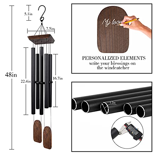 48" Large Wind Chimes for Outside Deep Tone, Wood Wind Chimes Outdoor Clearance, Memorial Gifts for Mother's Day and Christmas, Outdoor Decor for Garden, Patio, Yard(Big Wind Chime, Black)