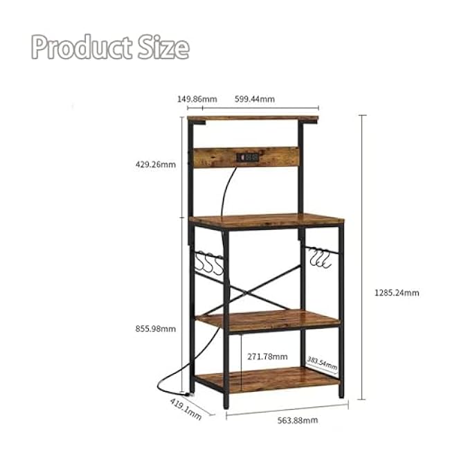 Multifunctional Microwave Stand with Power Outlets - 3-Tier Storage Shelf, Adjustable Height, Sturdy Steel Frame & Particle Board, for Kitchen/Living Room