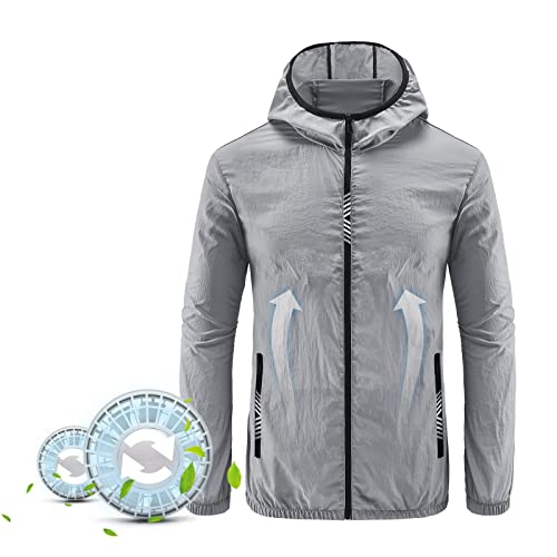 json2xml Roupa de refrigeração com ventilador 2 em 1 e roupa de proteção solar, refrigeração uniforme/funcionamento silencioso, colete de prevenção de choques de calor ao ar livre, cinzento-M