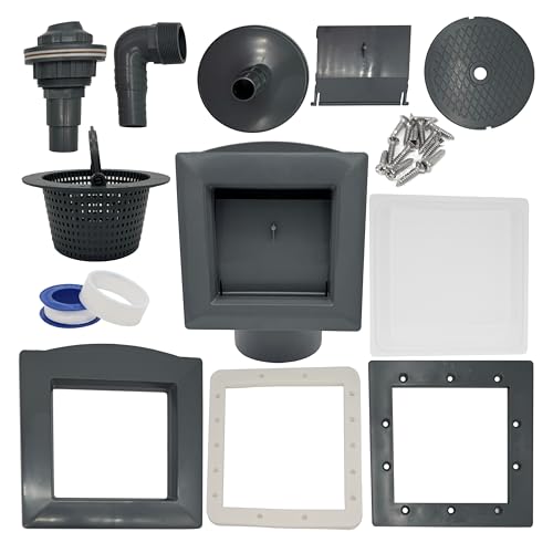 HAF Einbauskimmer Komplett Set Grau für Stahlwandbecken | Pool Skimmer Set aus ABS inkl. Einlaufdüse Skimmerkorb Schlauchanschluss 32mm & 38mm + Zubehör | Poolskimmer für Stahlwandpools