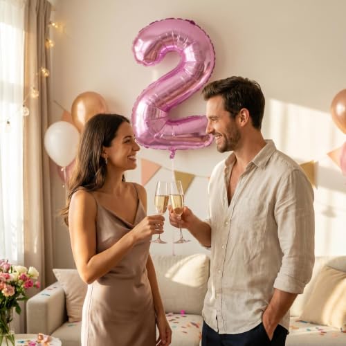 Image of YPSelected 32 Inch Large Foil Helium Number Balloon Birthday Wedding Party 0-9 (Pink, 2)