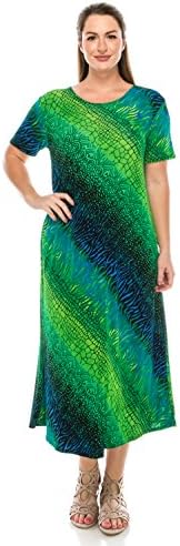 Jostar Women's Stretchy Long Dress Short Sleeve Print X-Large Green Animal