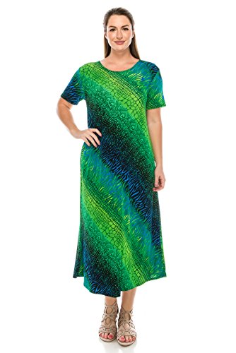 Jostar Women's Stretchy Long Dress Short Sleeve Print X-Large Green Animal #TOP9