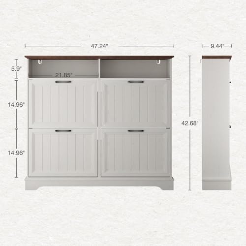 Image of Hidden Shoe Storage Cabinet with 4 Flip Drawers & Open Storage