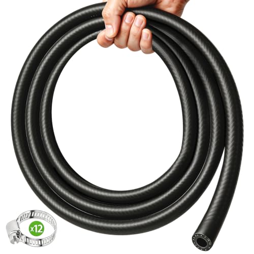 Phyeglow 3 m diámetro interior 8mm Manguera Gasolina Reforzada de combustible trenzada con 12 abrazaderas, Tubo de Goma Flexible, Recortable, Línea de Combustible para Motores, Moto, Auto