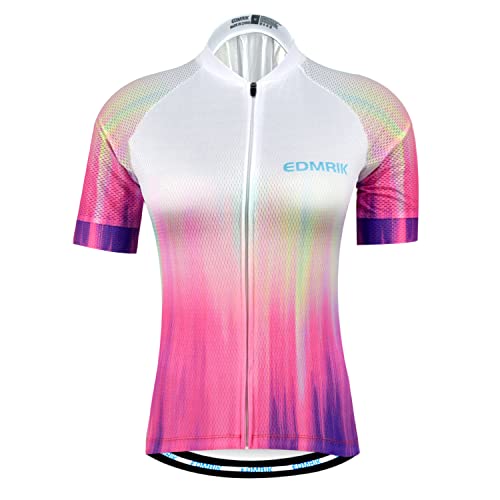 EDMRIK Maillot Ciclismo Mujer Verano, Camiseta Ciclismo Manga Corta Transpirable Secado Rápido, Ropa MTB con Bolsillo Cover