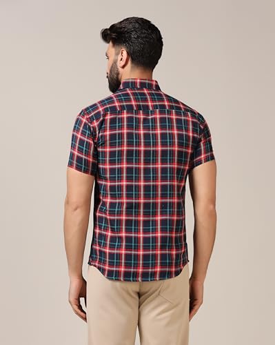 Image of TOPLOT Men's Regular Fit Casual Shirt Checks Design with Spread Collar & Half Sleeves