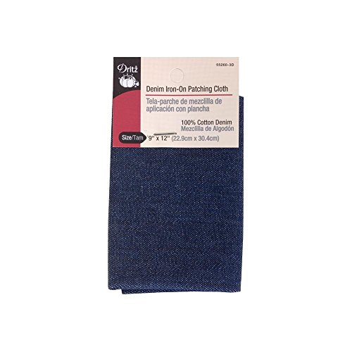 Dritz Denim Iron-On Patching Cloth, 9 x 12-Inch, 1 Count, Dark Blue