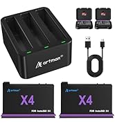 Artman Paquete de 2 baterías para Insta360 X4, cámara de acción de 2500 mAh batería de repuesto X4 y USB-C 3-...