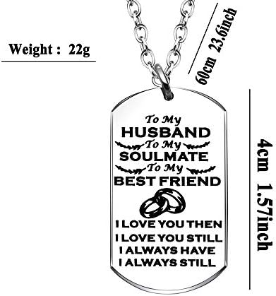 YONGHUI Fashion Mens Dog Tags Necklaces For Husband Birthday Anniversary Valentines Christmas Gifts To My Husband Soulmate Best Friend I Love You Then Still Always Silver