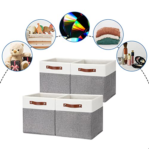 Dullemelo Storage Cubes 12 Inch, Collapsible Sturdy Cube Storage Bins With Handles For Organizing,Fabric Storage Baskets For Shelves Nursery Closet Home Organization And Storage (White&Grey-4 Pack) #TOP5