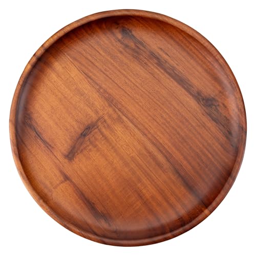 Decorasian Assiette ronde en bois d'acacia - Grande assiette en bois d'acacia - Assiette plate en bois - Idéale comme assiette décorative et pour servir - Marron - 27 cm