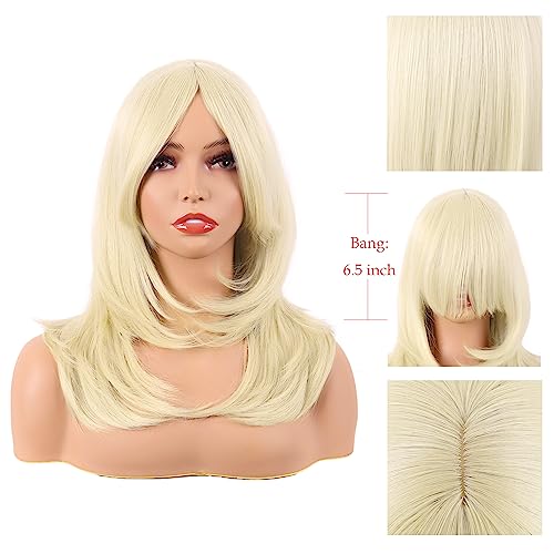 Image of MapofBeauty 20 Inch /50 cm Long Layered With Bangs Straight Synthetic fiber Shoulder Length Hair for Daily Use or Party Wig (Light Blonde)