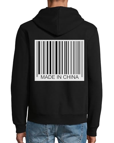 Sweat à capuche zippé noir en coton mélangé au motif Barcode Art