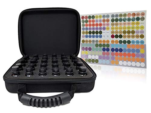 Birsppy Essential Oils Carrying Case - Hard Shell Travel Case Perfect for Essential Oil Storage - Comes with Labels, Foam Insert, Carrying Handle (30 Bottles, Black)