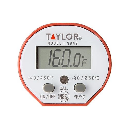 Image of Taylor Waterproof Digital Instant Read Thermometer For Cooking, BBQ, Grilling, Baking, And Meat, Comes With Pocket Sleeve Clip, Red