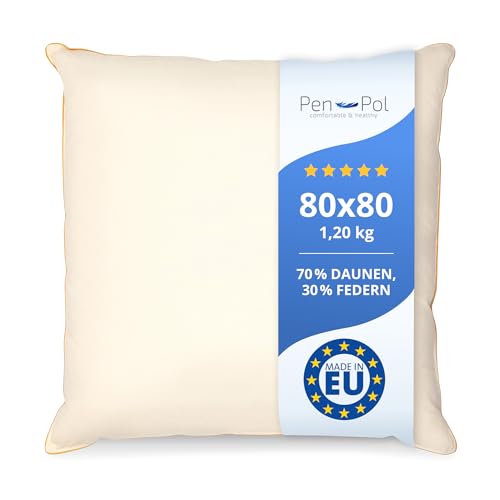 pen pol Daunenkissen 80x80 cm 1200g Füllung – 70{f459737fa2dfbffe83516e866cd002cfabe9d0bf6fdae12e25fe51233e362bae} Daunen 30{f459737fa2dfbffe83516e866cd002cfabe9d0bf6fdae12e25fe51233e362bae} Federn – Kopfkissen zum Schlafen – Naturfüllung – Bettkissen 100{f459737fa2dfbffe83516e866cd002cfabe9d0bf6fdae12e25fe51233e362bae} Baumwollbezug – Atmungsaktiv & Formstabil – Made in EU - Ecru pen pol Daunenkissen 80x80 cm 1200g Füllung – 70{f459737fa2dfbffe83516e866cd002cfabe9d0bf6fdae12e25fe51233e362bae} Daunen 30{f459737fa2dfbffe83516e866cd002cfabe9d0bf6fdae12e25fe51233e362bae} Federn – Kopfkissen zum Schlafen – Naturfüllung – Bettkissen 100{f459737fa2dfbffe83516e866cd002cfabe9d0bf6fdae12e25fe51233e362bae} Baumwollbezug – Atmungsaktiv & Formstabil – Made in EU - Ecru