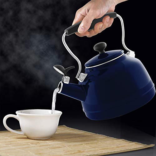 Chantal Vintage Enamel On Steel Whistling Teakettle, 1.7 Quart, Cobalt Blue #TOP1