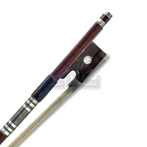 SKY 4/4 Full Size Violin Bow Brazil Wood Mongolian Horsehair Octagonal Stick Fully-Line Abalone Inlay with Tortoiseshell Frog Silver Wrap
