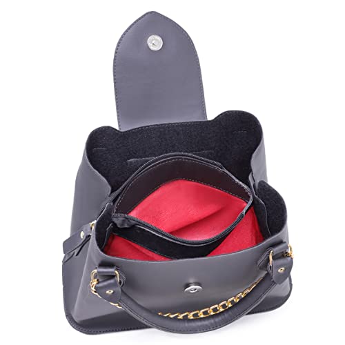 Bolsa Feminina Com Alça de Mão e Ombro Reajustável e Com Bolso Externo + Detalhe em Corrente (Preto)
