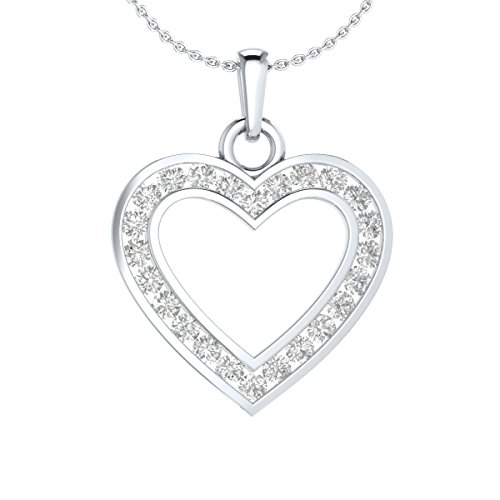 Animas Jewels 0.25 Cttw Diamond Heart Pendant Necklace Real Sterling Silver (J-K Color. I1 Clarity) Round Channel Set For Women’s Valentine Day 18" Silver Chain #TOP4