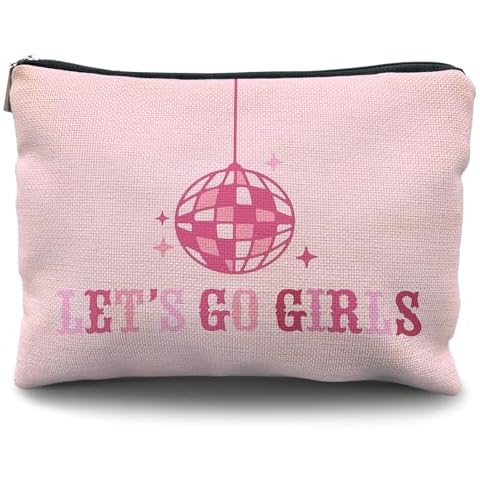 Likjad hot pink makeup bag，preppy makeup bag, lets go girls makeup bag，preppy girl gifts，pink disco ball makeup bag，pink makeup bag，dancing queen gifts，hot pink makeup bag gift for college girl Cover
