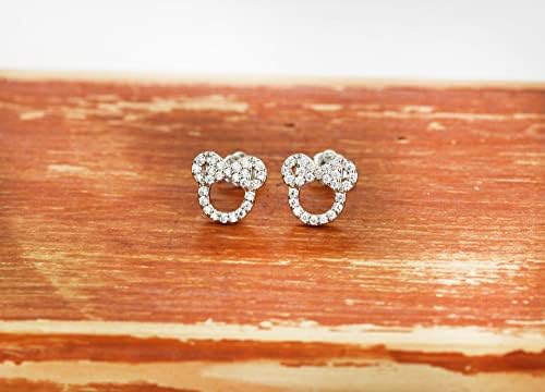 baobei Minnie mouse earrings for women, Sterling Silver hypoallergenic Stud Earrings, Cubic Zircons Amethyst White Pink blue gold Crystal open Mickey Mouse Stud Earrings Gift for Girls Children