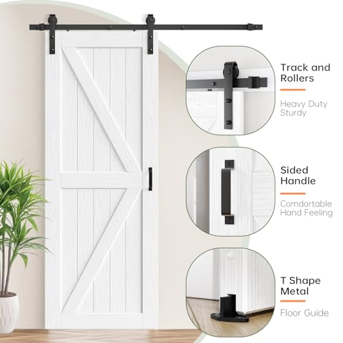 Image of FREDBECK 32X84 White Sliding Wood Barn Door with 5.5FT Hardware Kit K Shape