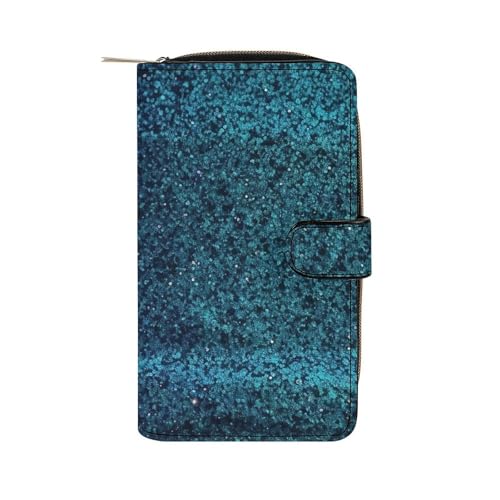 Fashionable Large-capacity Teal Glitter Printed Leather Multifunctional Wallet for Men And Women, Multi-card Slot Business Casual Wallet