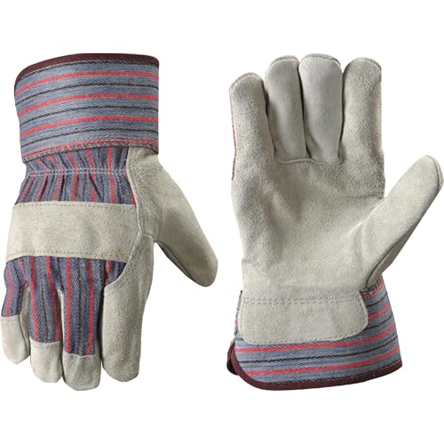 Wells Lamont Men's Leather Palm Work Gloves with Heavy Duty Reinforced Palm, Large (12T),Grey