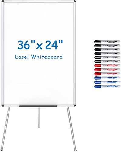 VIZ-PRO Caballete magnético para pizarra blanca/pizarra portátil de borrado en seco, 36 x 24 pulgadas, con 12 marcadores