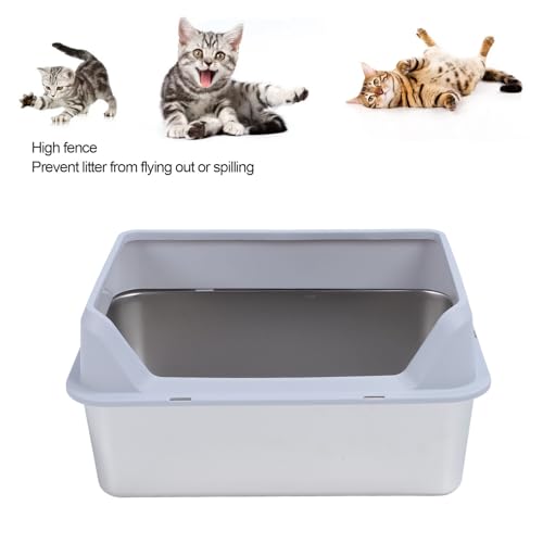 Caixa de Areia para Gatos de Aço Inoxidável Fechada, Caixa de Areia Grande, Entrada Superior Grande