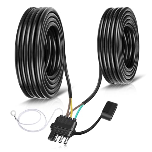 26FT 4 Pin 5 Wire Trailer Wiring Harness, 16AWG Trailer Light Wiring Kit with PVC Jacketed, Waterproof 4 Way Flat 5 Wire Trailer Light Connector Plug for Boat Trailer RV Both-Side Taillights Rewiring