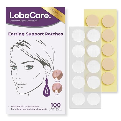 LobeCare Premium Edition - Ear Lobe Support Patches for Earrings - Prevents Stretching, Supports Droopy Lobes - Skin-Friendly & Latex-Free - 100 Patches (50 Thick + 50 Thin)