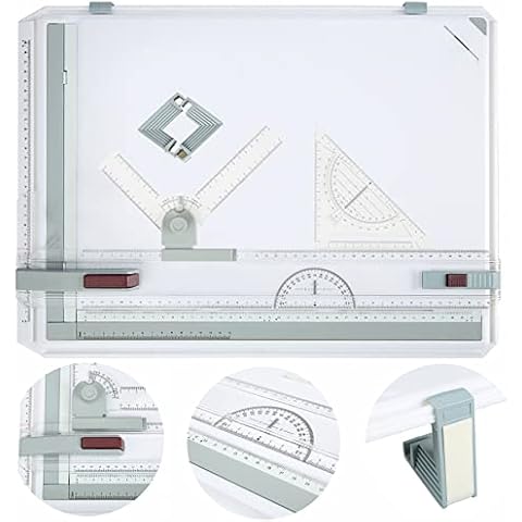 A3 Zeichenplatte, Geo-Board A3 Zeichenbrett mit Parallel-Zeichenschiene Doppelnutführung Einstellbar Winkel, A3 Zeichentisch für das Professionell Office Arbeiten Studenten, 50.5x37x1.3cm Cover