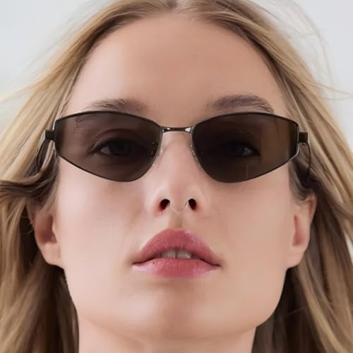Lunettes de soleil de luxe œil de chat en métal noir et gris géométrique - 2