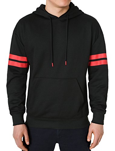 uxcell Men's Casual Pocket Striped Black Pullover Long Sleeve Hoodie Sweatshirt Black S US 36