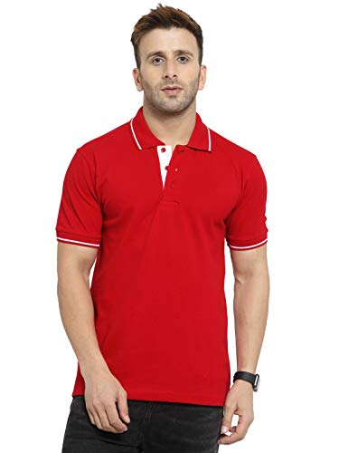 Image of Scott International Men's Regular Fit Organic Cotton Polo T-Shirt (Red with White, S)