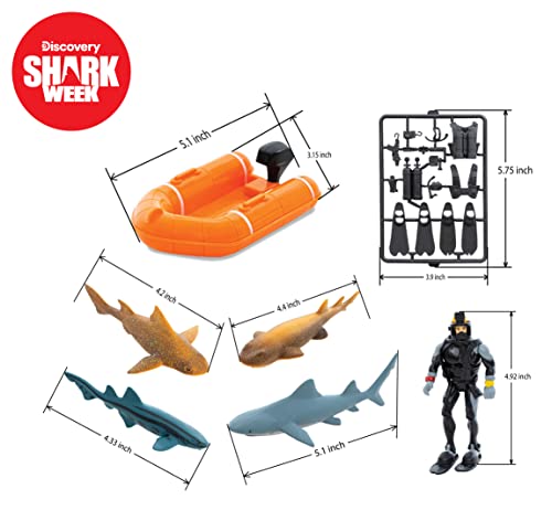Shark Week Discovery Ocean Breeze Playset, Rescue Boat, Action Figure Diver, Realistic Shark Toy Set, Birthday Party Favors For Kids #TOP3