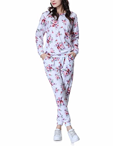 Samerm Women's Sweatsuit Set Two Piece Outfit Long Sleeve Crewneck Pullover Tops And Long Pants Tracksuits Sets,Pink-L #TOP23