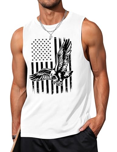 Gosuif Tank Tops Men 4th of July Tank Top Men USA Flag Eagle Print Summer Beach Muscle Mens 4th of July Shirt Graphic Patriotic Workout Gym White Fourth of July Tank Top Men