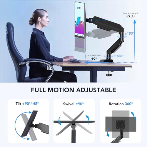 Single Monitor Arm, Monitor Mount for 17-32 inch Screens Gas Spring Adjustable Monitor Stand, Vesa Mount with Clamp and Grommet Aluminum Base - Fits 4.4 to 22lbs LCD Computer Monitors AX09DB01 by AX WABER - Image 4